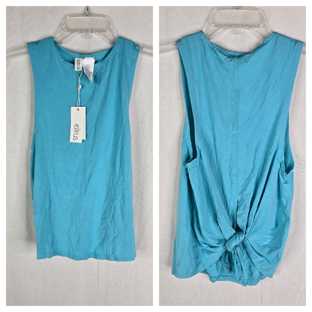 Citrus Modal Womens XS Blue Tie Back Tank Top Aqua Stretchy